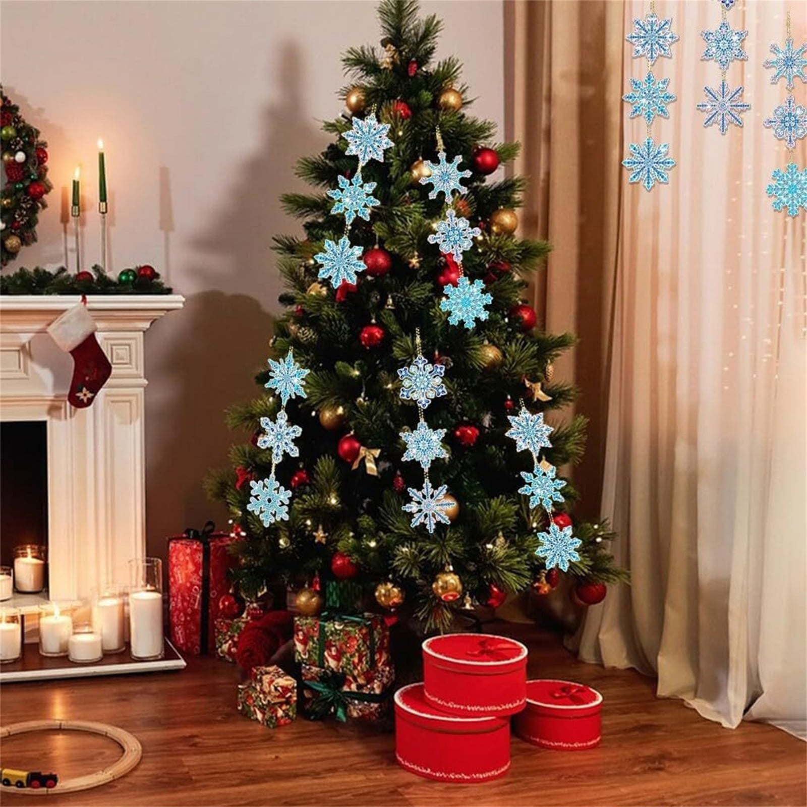 HCTSHG Christmas Snowflake Diamond Art Painting Kits Double Sided 5D Diamond Snowflake Painting Wind Chimes Tags Crystal Hanging Ornament Pendant for Xmas Winter Decor