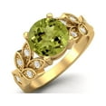 thumbnail image 2 of 8mm Round Peridot 925 Sterling Silver Gold Vermeil Solitaire Leaf Design Mother's Day Gift Ring, 2 of 3