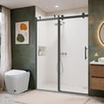 thumbnail image 3 of BCANHOME 60"W x 76"H Single Sliding Frameless Shower (With Buffer Damping System),Soft Closing,10 mm (3/8") Tempered Glass,Anti-Rust,No Water Stain,Explosion-Proof Film,Easy-Clean,Smooth,Black B6001, 3 of 23