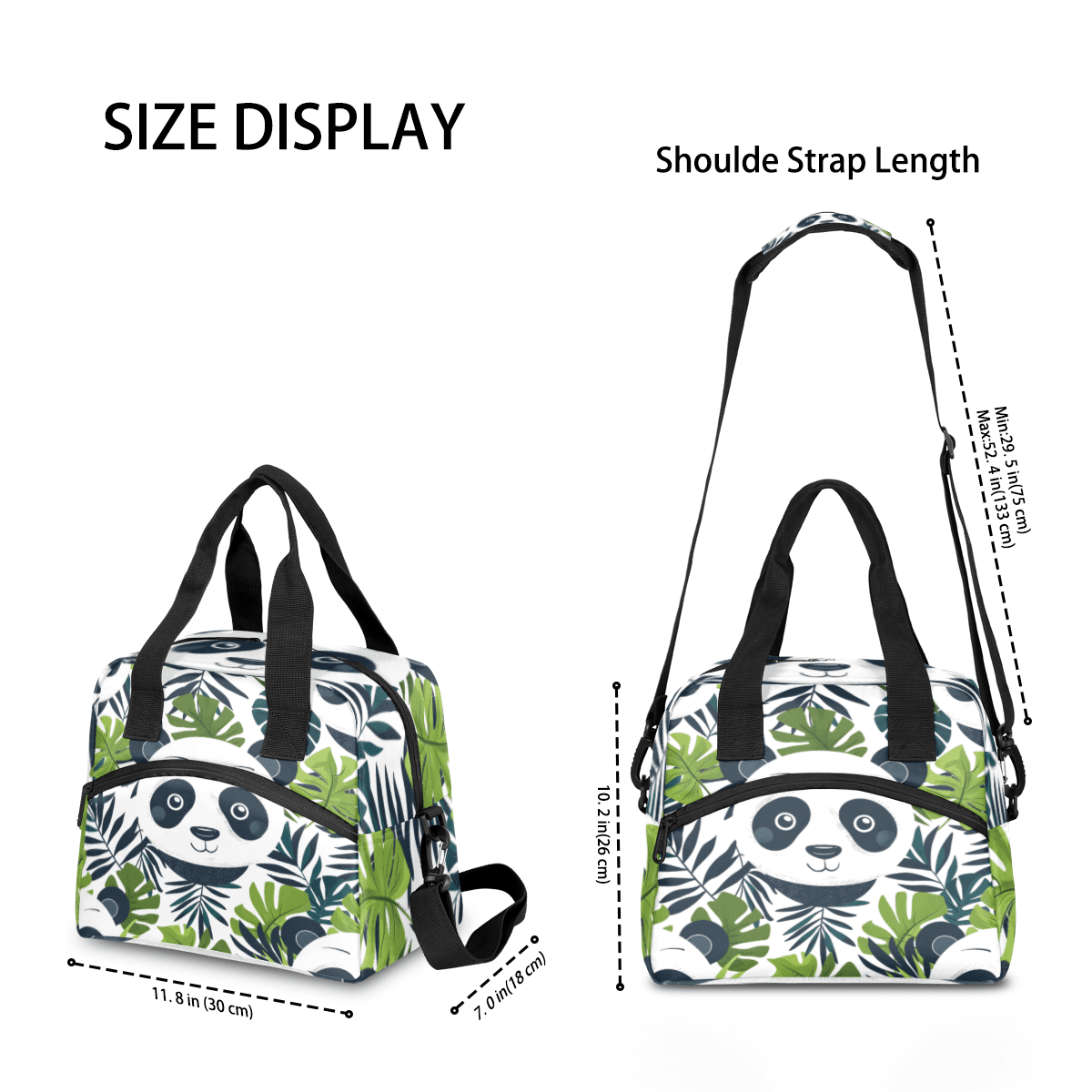 Herdesigns Cute Panda Insulated Lunch Bag for Women Men Adults Large Reusable Lunch Box Green Leaves Leakproof Cooler Tote Bags with Adjustable Shoulder Strap