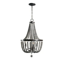 Kenroy Home Dumas 3-Light Chandelier with Suspended Wooden Beads or Dining Room, Living Room, Bedroom, High Ceiling, Foyer or Entryway, Gray
