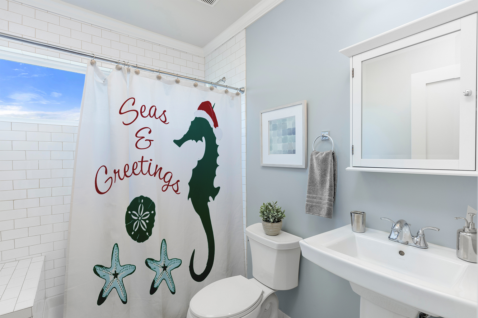Simply Daisy 70" W x 73" L Seas and Greetings Polyester Shower Curtain, Forest Green [1 Ct]
