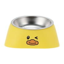 Unique Bargains 1 Pc Durable Dog Bowl for Indoor and Outdoor Camping Yellow Stainless Steel Plastic