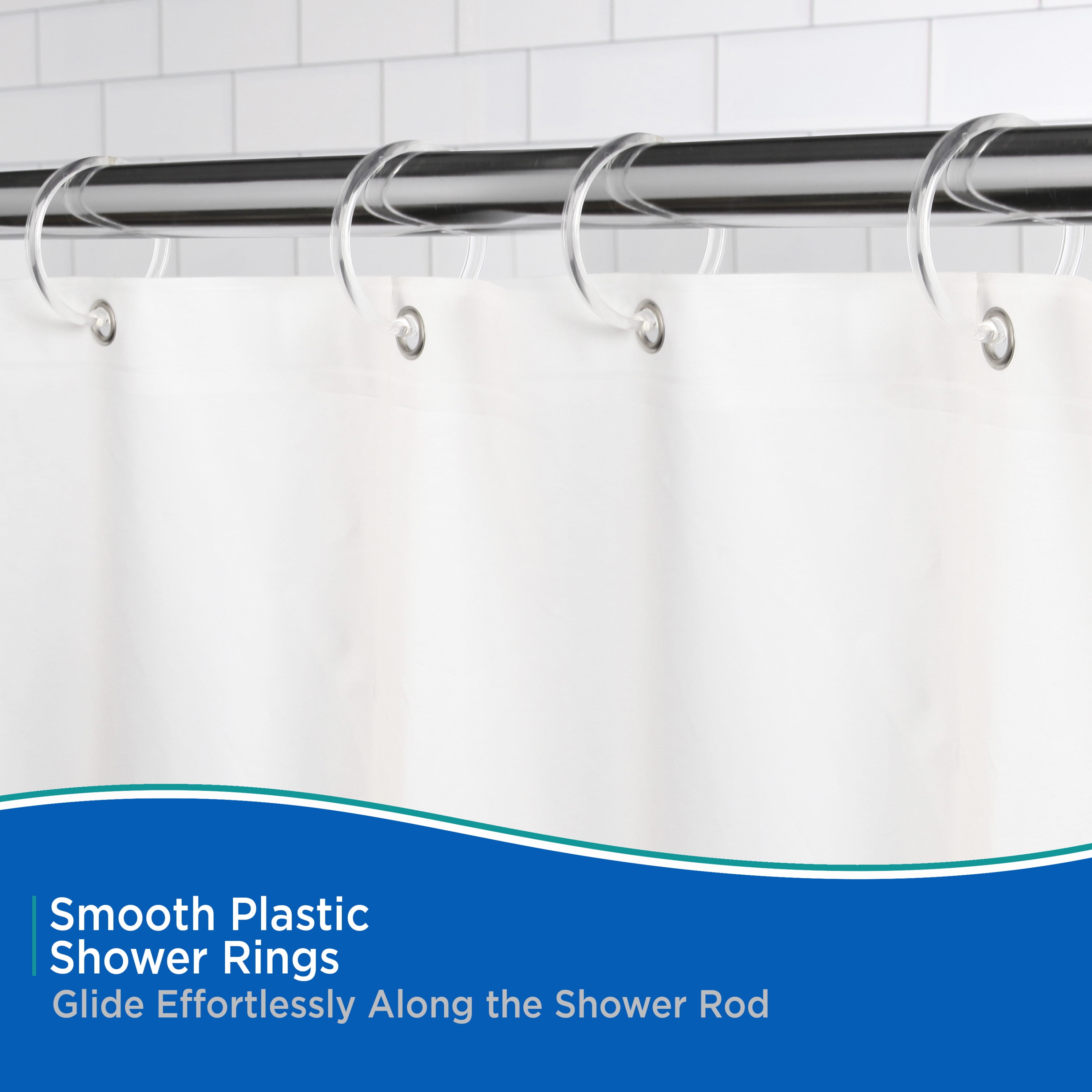 (2 pack) Kenney Rust-Proof Smooth Plastic Shower Curtain Rings, Set of 12, Clear