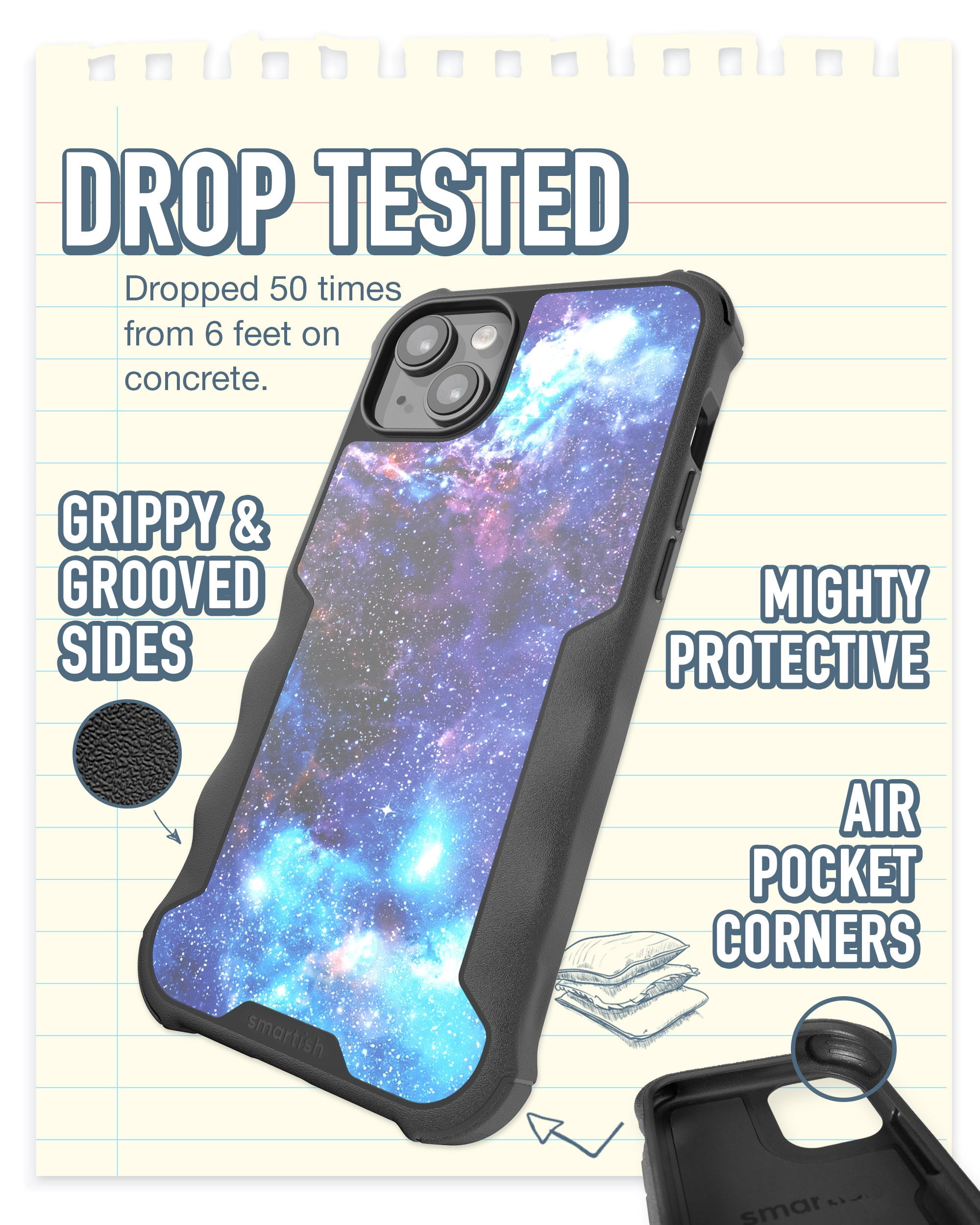 Smartish iPhone 15 Plus Protective Case - Gripzilla Compatible with MagSafe [Rugged + Tough] Heavy Duty Armored Slim Cover with Drop Protection - Spaced Out