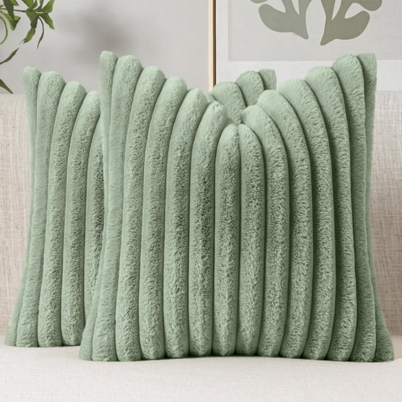 Faux Fur Decorative Throw Pillow Covers 18x18 Set of 2 Sage Green