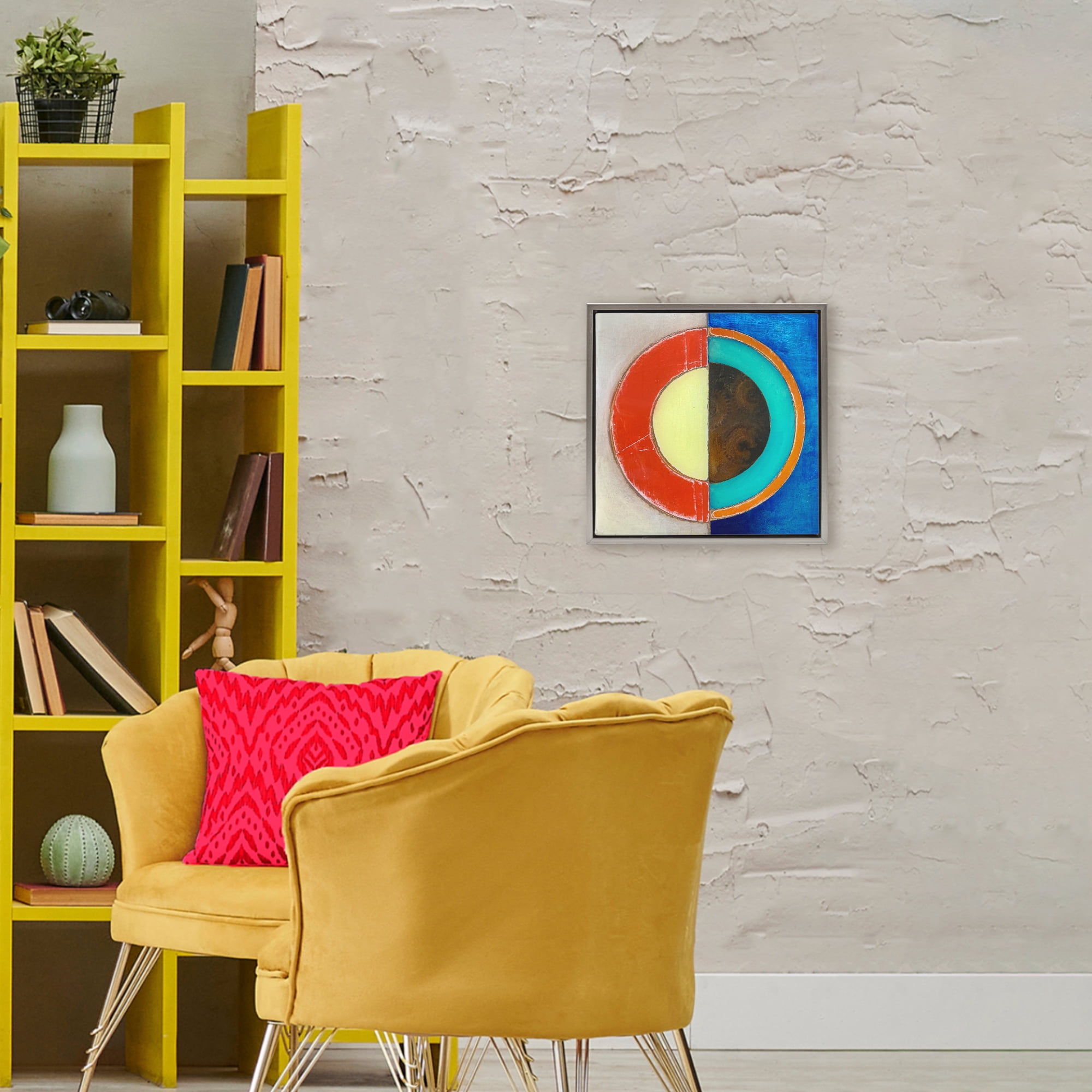 Stupell Industries Round Structured Color Block Gray Framed Floater Canvas Wall Art, design by Matthew Finger