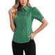 thumbnail image 4 of Camisa de oficina esencial de mujer con cuello de punta y mangas abullonadas, botón hacia abajo, color verde, 4 of 5
