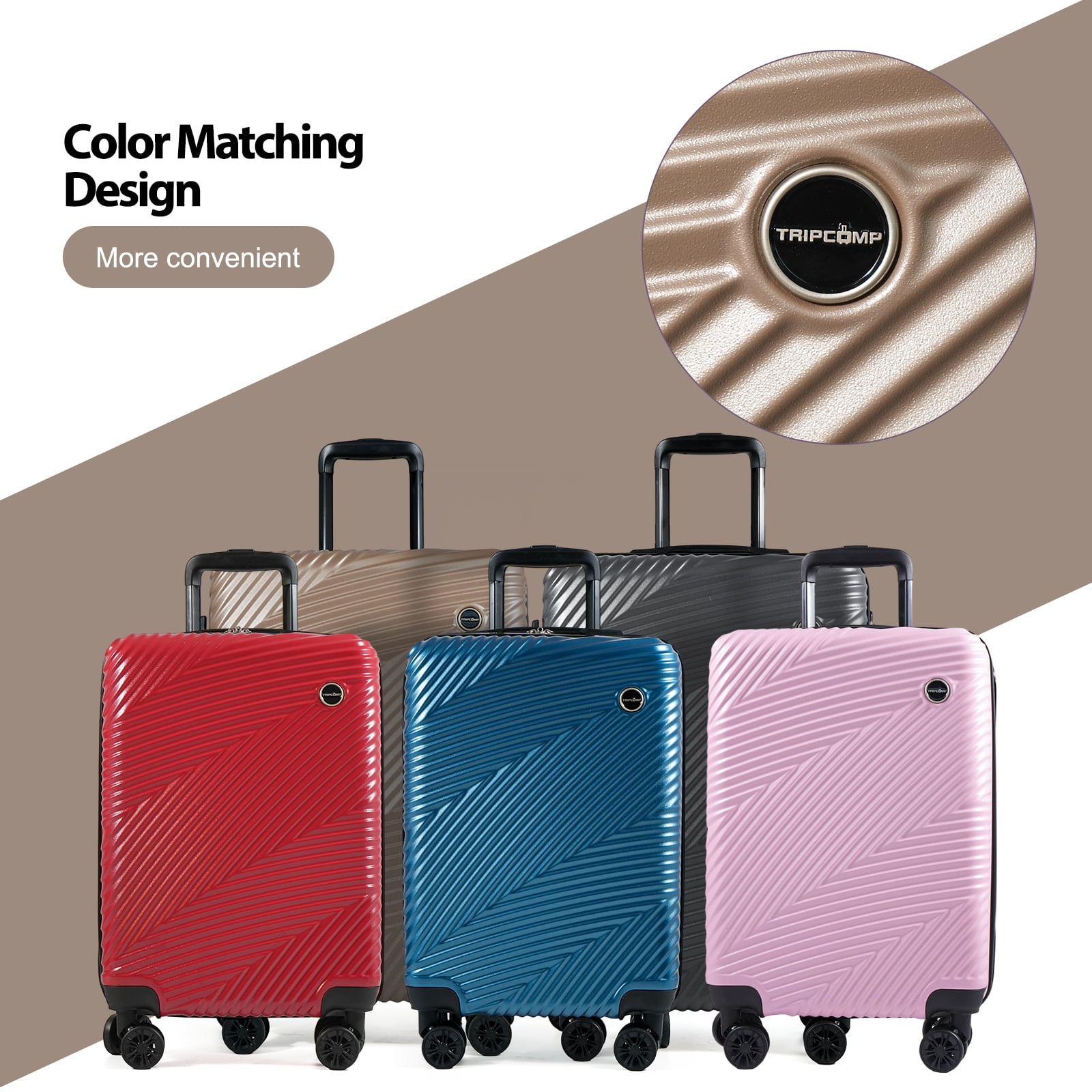 Tripcomp Luggage 3 Piece Set,Suitcase with Spinner Wheels Hardside Lightweight Luggage 20in24in28in.(Golden)