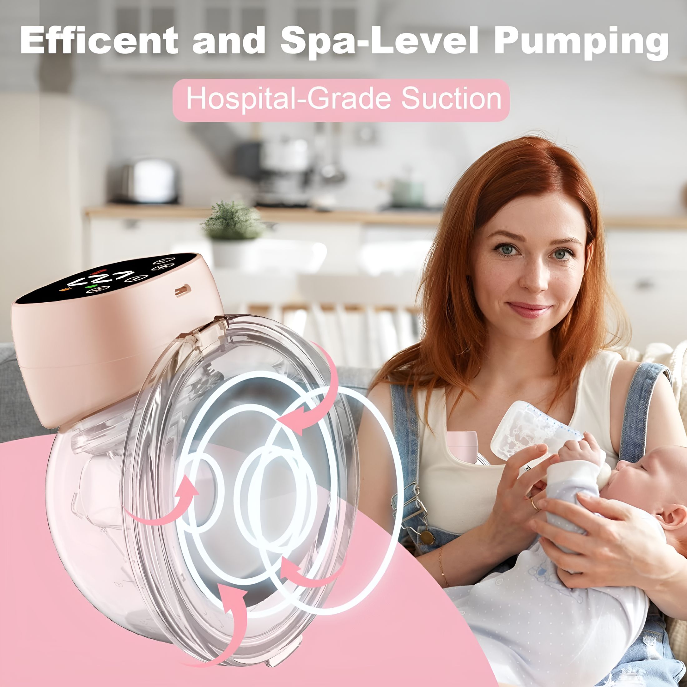 XIRQI Hands Free Breast Pump, Wearable Breastfeeding Pump, Portable Electric Breast Pump with 24mm Flange, Wireless Breast Milk Pump, 3 Modes 9 Levels 2 Pack Pink