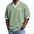 thumbnail image 1 of Ceisia Men's Casual Fashion Waffle Knit Short Sleeve Shirt - V-neck Color Block Top with Sleeve Zipper Pocket Mint Green XXL Gifts, 1 of 6