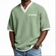 thumbnail image 1 of Ceisia Men's Casual Fashion Waffle Knit Short Sleeve Shirt - V-neck Color Block Top with Sleeve Zipper Pocket Mint Green L Gifts, 1 of 6