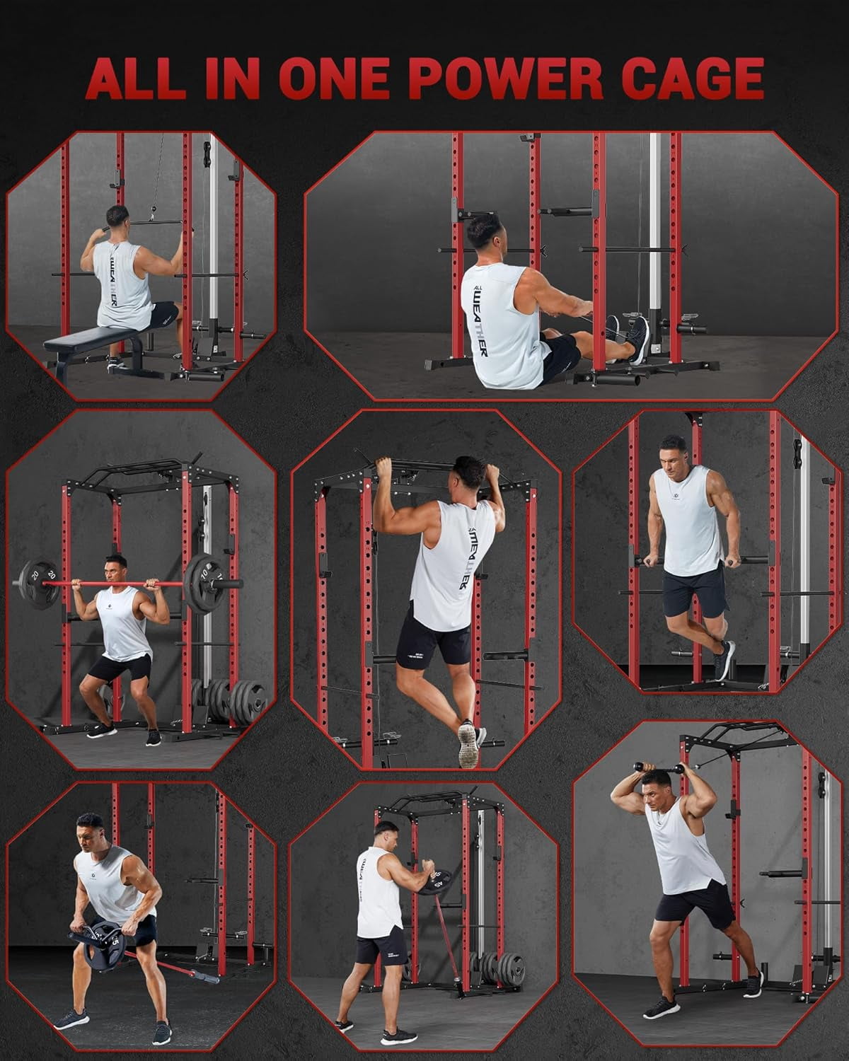 Hetoy Power Cage, Multi-Purpose Power Rack for Home Gym with Cable Crossover System, 150 lb. Weight Capacity Fitness Squat Rack for Strength Workouts with More Training Accessories