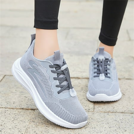 

XIAQUJ Fashion Spring and Summer Women Sports Shoes Thick Non Slip Mesh Breathable Elastic Lace up Solid Color Casual Style Women s Fashion Sneakers Grey 7.5(39)