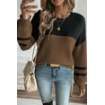 thumbnail image 3 of Women's Dark Brown Color Block Knit Sweater – Casual Fall Essential with Striped Sleeves | L, 3 of 8
