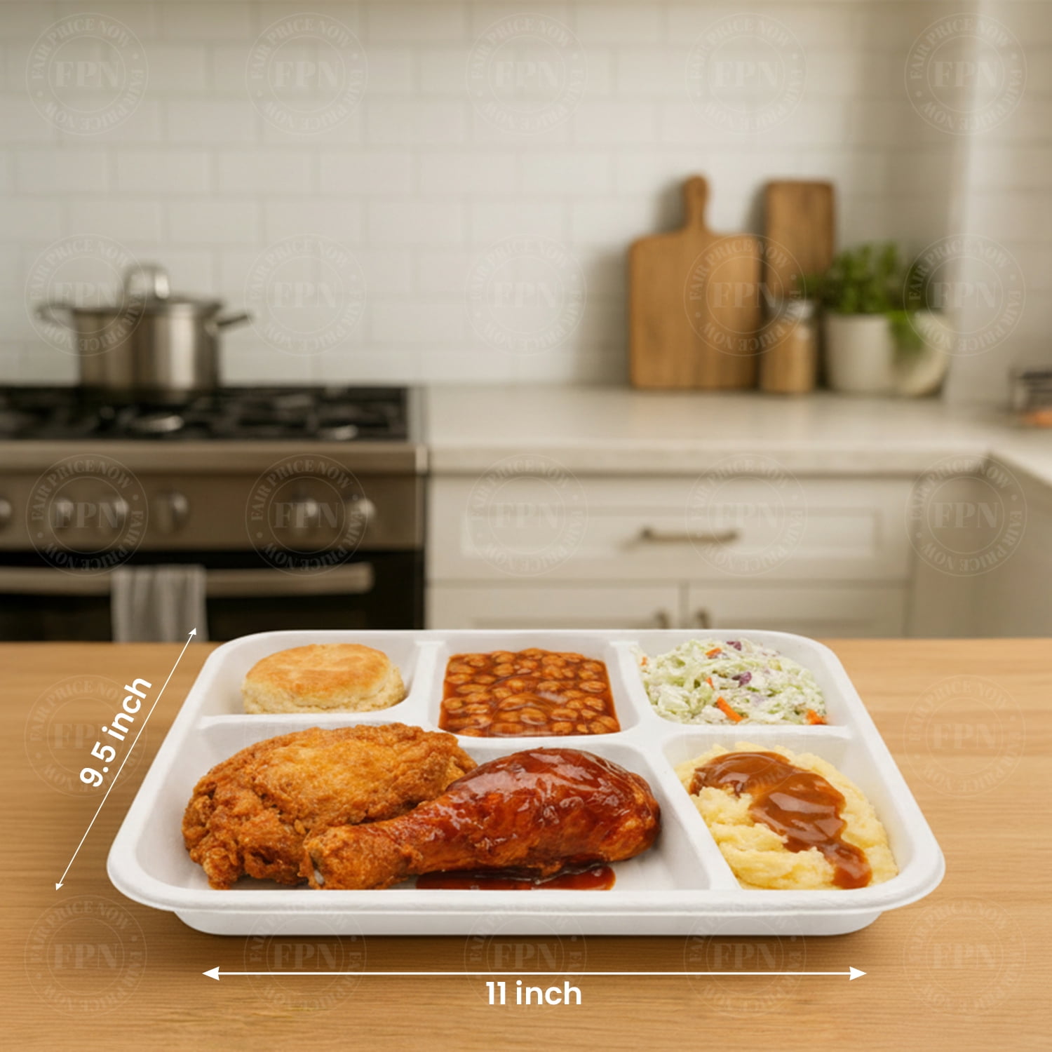 FPN Paper Plates 5-Compartment 125 Pack Disposable Plate– Sugarcane Fiber, Compostable, Paper Plates for Meals, Catering, School Lunch, Microwave & Freezer Safe
