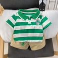 thumbnail image 2 of EnJoCho Baby Suspenders and Bow Tie Set Summer New Boys Lapel Striped Short Sleeved T Shirt + Solid Color Shorts Fashion Two Piece Set Kids School Fashion Suit 18-24 Months, 2 of 9