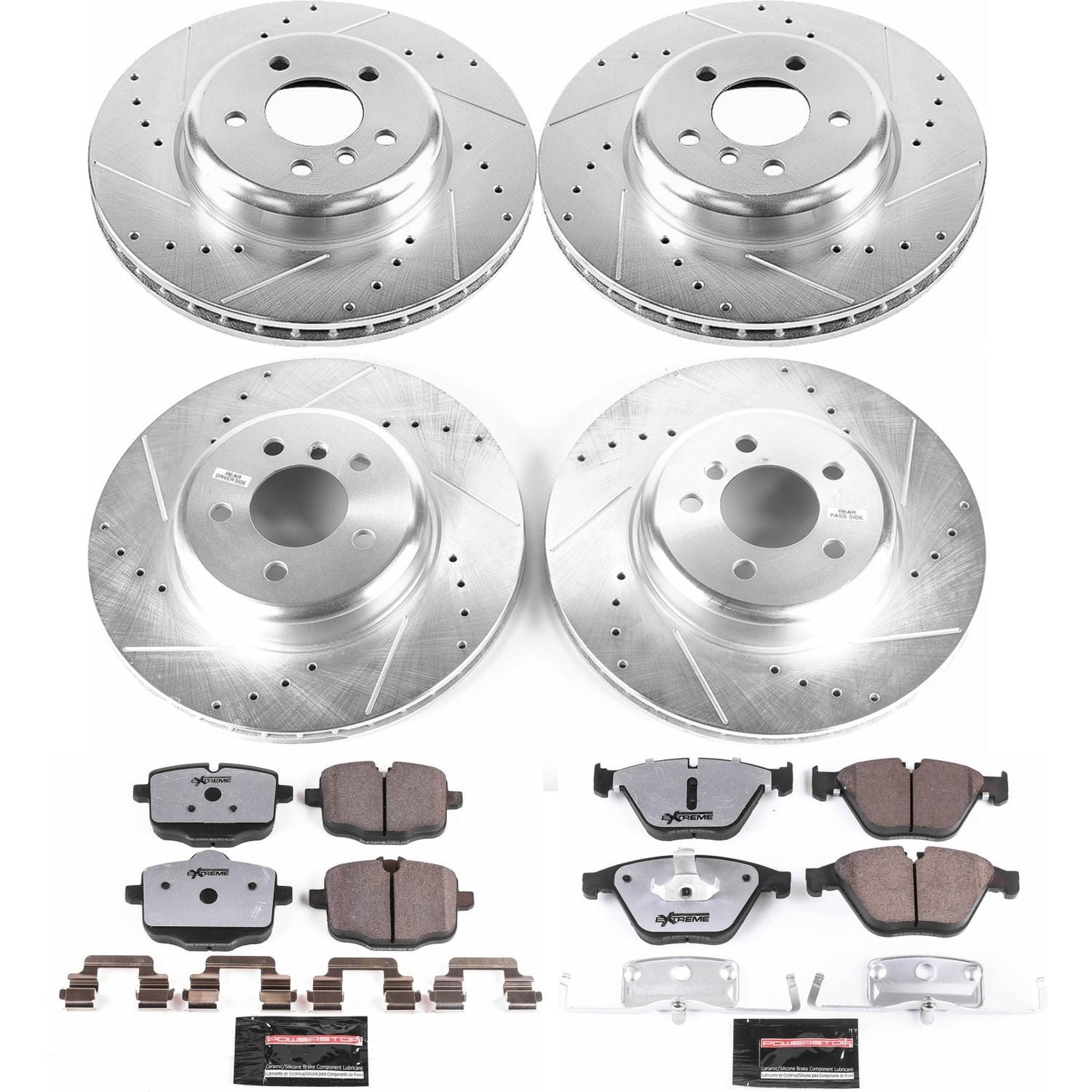 PowerStop Front and Rear Z26 Street Warrior Carbon-Fiber Ceramic Brake Pad and Drilled and Slotted Rotor Kit Fits: BMW Select Models K7552-26