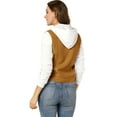 thumbnail image 4 of INSPIRE CHIC Women's Denim Jacket Button Down Long Sleeve Drawstring Hood Jean Jackets S Tan, 4 of 7