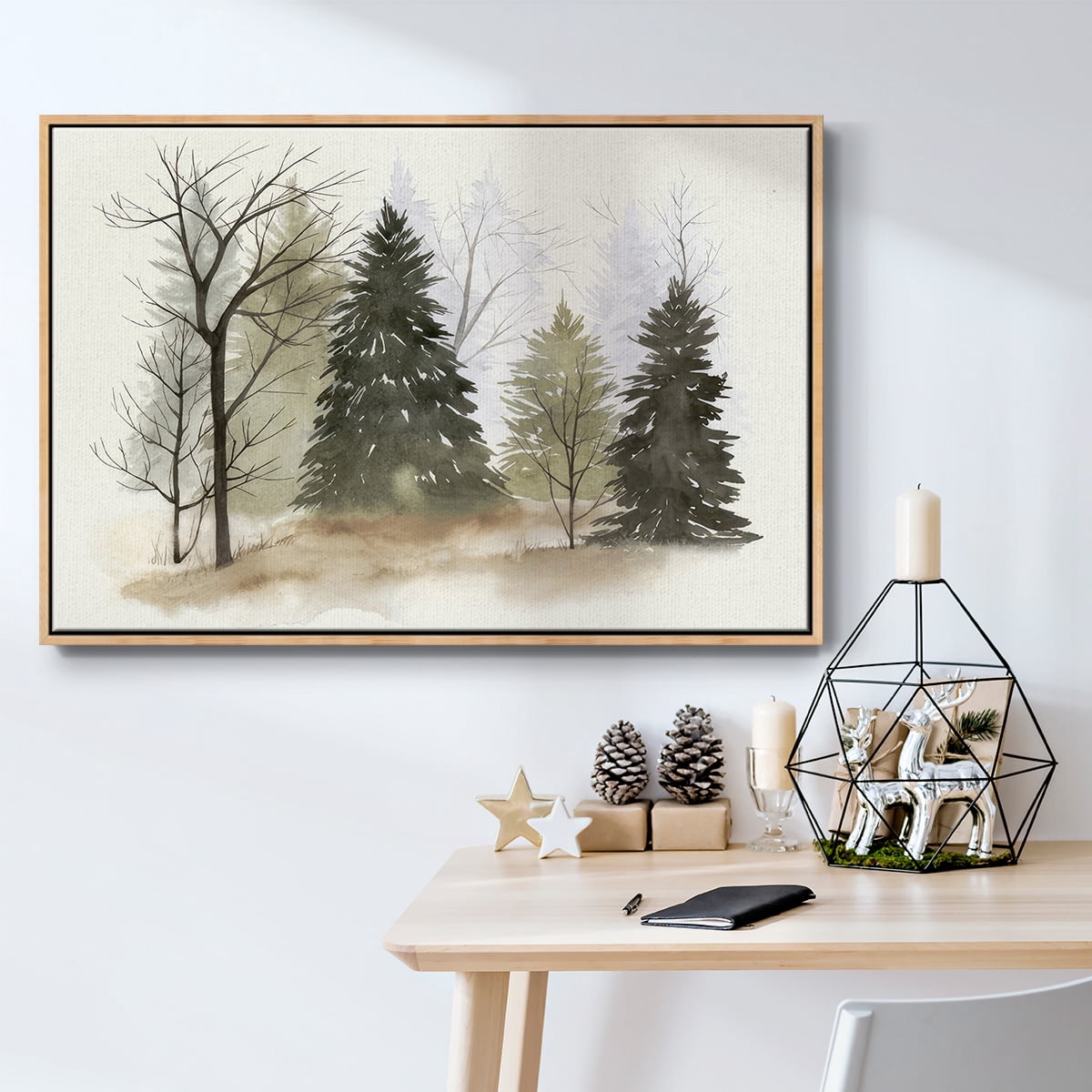In the Mist II - Framed Gallery Wrapped Holiday Canvas - 25 x 37 - Natural Wood Frame