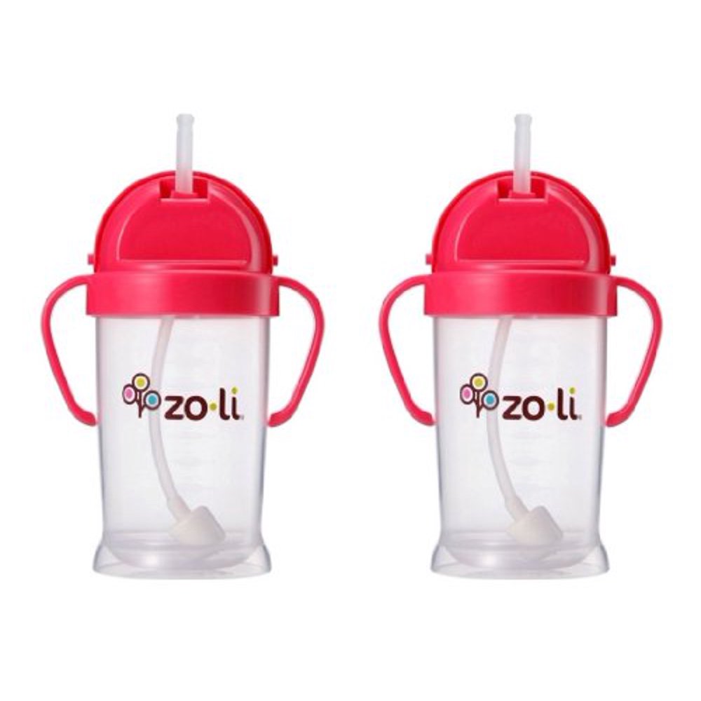 Zoli Baby Bot XL Straw Sippy Cup 9 oz 2 Pack, Pink/Pink