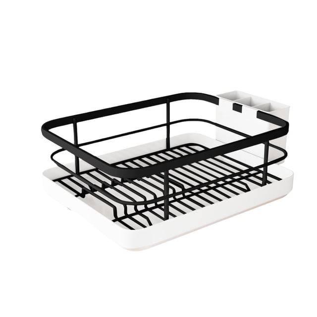 Dish Drying Rack with Integrated Cutlery Drainer and Utensil Holder for Efficient Kitchen Organization
