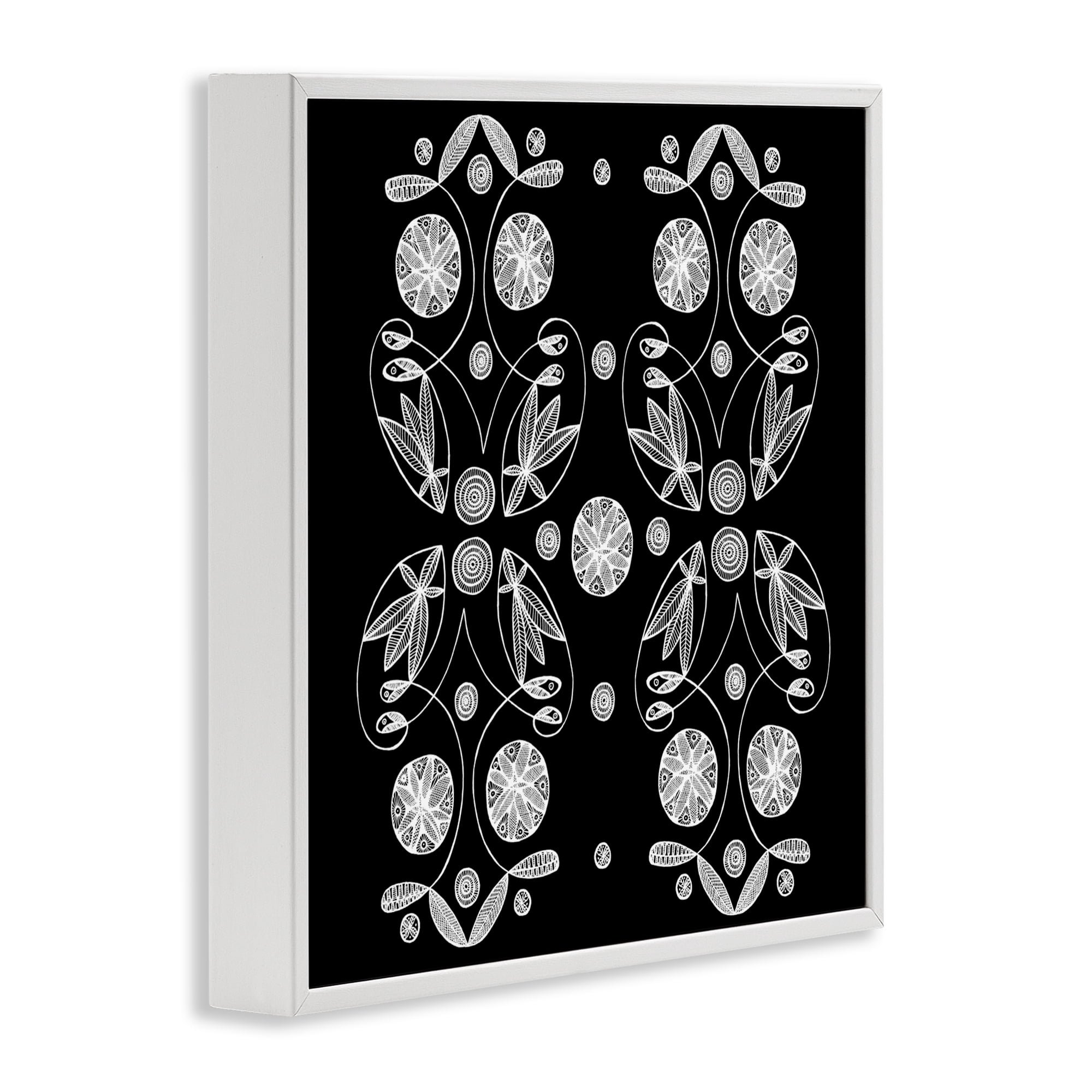 Stupell Industries Symmetrical Flower-Like Patterns White Framed Giclee Art, design by El Perkin