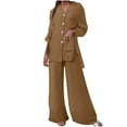 thumbnail image 2 of AOOCHASLIY Women Suits Women's Solid Cotton Linen Long Sleeved Shirt Lapel Set, 2 of 5