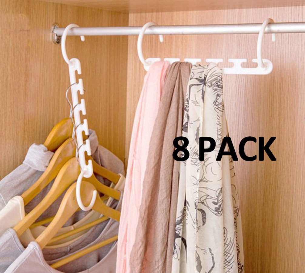 5 Pack Plastic Rotate Anti-skid Coat Hangers Closet Organizer,Multi Function Magical Non Slip Cascading Hanger for Dry and Storage,9 Hole NOCHME Space Saving Hanger for Clothes Wardrobe Organiser 