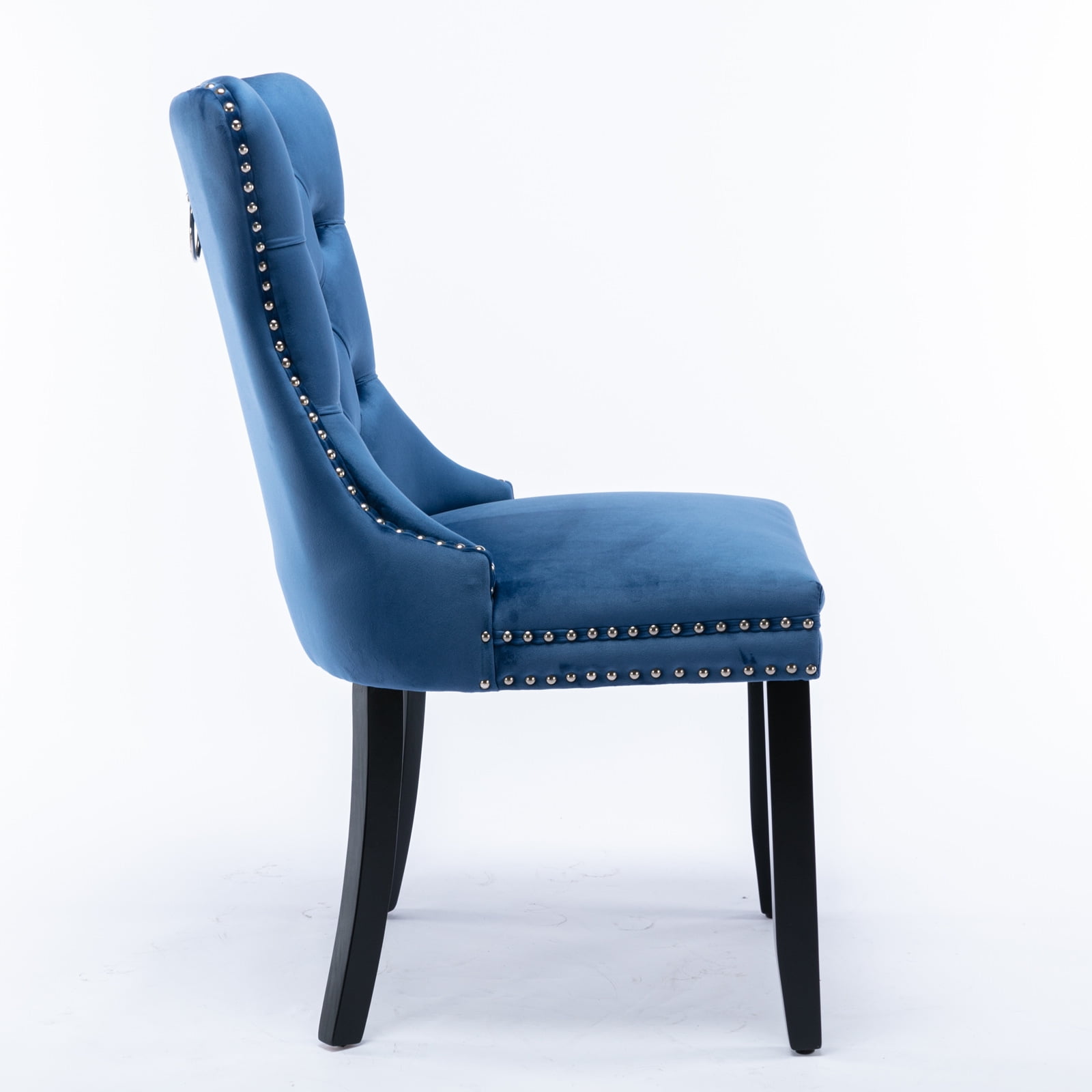Yoneston Dining Chairs Set of 2, Upholstered High-End Tufted Dining Room Chair with Nailhead & Ring Pull Trim, Modern Velvet Chairs with Solid Wood Legs for Kitchen, Blue