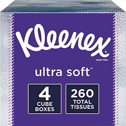 Kleenex, Ultra Soft Facial Tissues, 3 Ply - 8.20' x 8.40' - White - 65 Sheets Per Box - 4 Boxes Per Pack