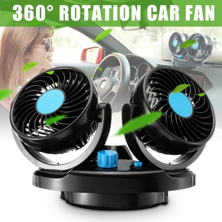 Dash Air - Portable 360° Dual Head Car Auto Cooling Oscillating Ventilation Air Fan 2 Speed In Vehicle Fan Dash Mount For Car Alternative 12V Plug