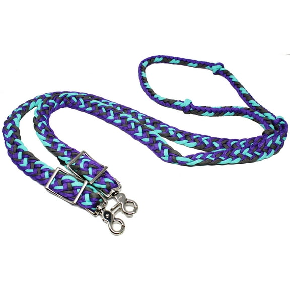 Horse Western Nylon Braided Knotted Roping Barrel Reins Purple Grey Mint 60721