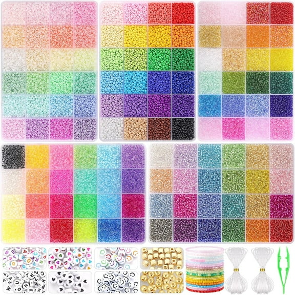 34000pcs  3mm Seed Beads for Jewelry Making, 5 Types 120 Colors Small Glass Beads for Bracelets, Friendship Bracelet Kit with Alphabet Letter Beads Smile Face Beads for DIY, Art and Craft