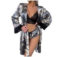 thumbnail image 1 of Pijamas de seda Gibobby Camisón sexy de encaje para mujer cárdigan pijama albornoz Gris M, 1 of 5