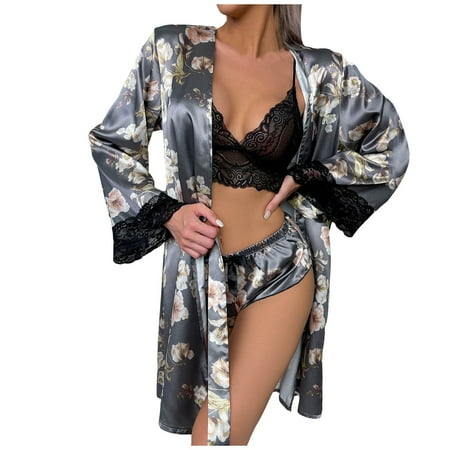CZSCPDAW Lingerie For Women Sexy Lace Plus Size Underwear Pajamas Women For Women Satin Nightwear Sexy Nightgown Women s Nightgown Sexy Lace Cardigan Wear Bathrobe Pajamas