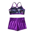 thumbnail image 4 of YiZYiF Kids Girls 2PCS Ballet Dance Tankini Outfit Sequins Crop Top with Metallic Bottoms for Gym Fitness, 4 of 7