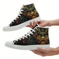 thumbnail image 5 of Coolcustomize Men's Gothic Dragon Print High-Top Sneakers, Punk Rock Style Asian-Inspired Dragon & Cloud Design, Breathable Fabric Upper Shoe for Casual, Walking, Travel, Plus Size (Black/Red/Golden), 5 of 9
