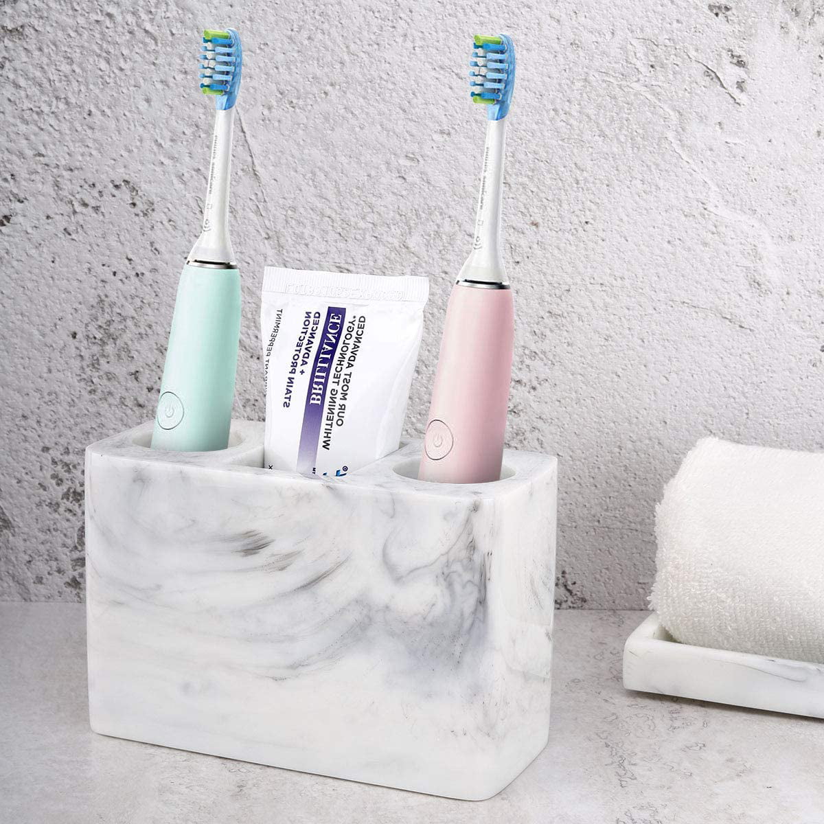 Luxspire Resin Toothbrush Holder 5 Slots Bathroom Organizer Set for Toothpaste 