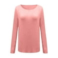 thumbnail image 4 of UJNDER Women's Solid Color Knit T Shirt Top Long Sleeve Basic Layering Shirts for Women Comfortable for All Seasons Pink M, 4 of 5
