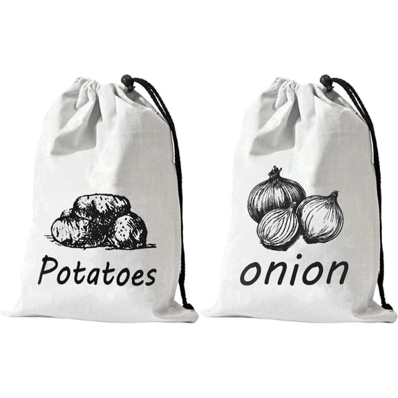 Vjnyvs Reusable Onion Potato Vegetable Storage Bags for Pantry, 2pcs Light-Blocking Liner with Drawstring Closure & Side Access for Fresh Keeping