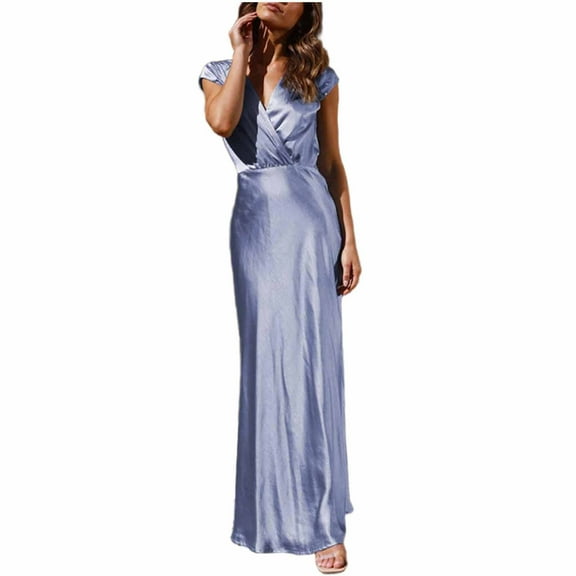 Cavosen Wedding Guest Dress Petite V Neck Long Sleeve Maxi Evening Gowns Flowy Waist Ball Dress Elegant Wedding Guest Cocktail Party Dress