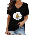 thumbnail image 1 of Pompotops T-Shirt Mode Femme Imprimé Couleur Unie Col en V Manches Courtes Tee Décontracté, 1 of 5