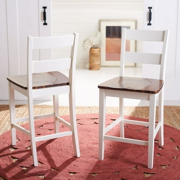 SAFAVIEH Yuri Modern Wood Counter Stool with Footrest, White/Natural, Set of 2