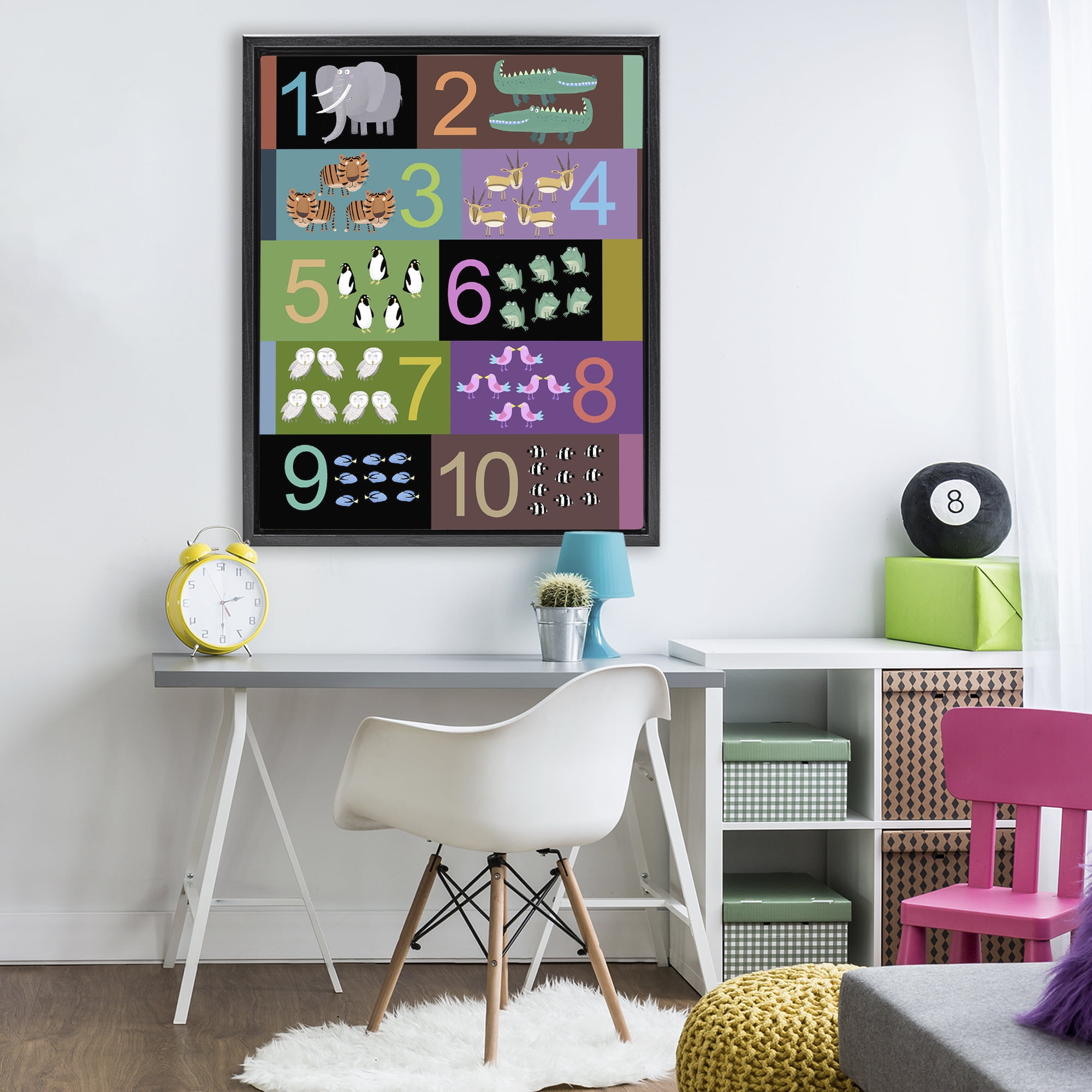 Blocked Kid's Educational Counting Black Framed Floater Canvas Wall Art, design by Carla Daly