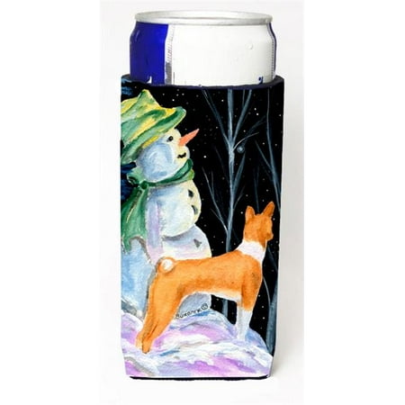 

Snowman With Basenji Michelob Ultra bottle sleeves For Slim Cans - 12 oz.