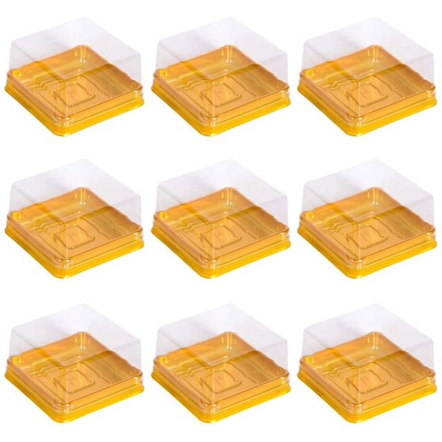 50pcs Plastic Mini Cake Box Square Mooncake Dome Cake Boxes Golden Christmas Festival Wedding Birthday Packing Box (Large)