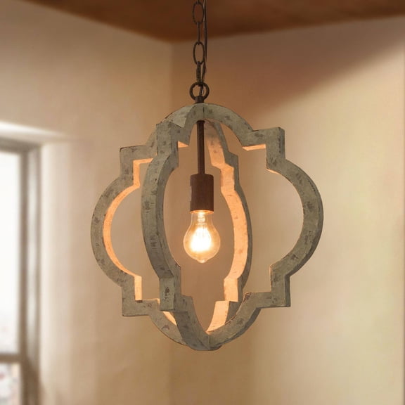 LNC Adrammelech Whitewashed Wood and Iron Pendant Light, Adjustable Farmhouse Fixture