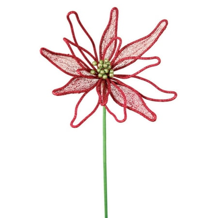 Artificial Berry Spray - Pack of 4 Red Artificial Poinsettia with Berries Christmas Spray Picks 40.5