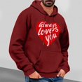 thumbnail image 2 of Goodeals Clearance Sales,Color Block Heart Graphic Hoodies for Men Fleece Pullover Hoodie Loose Fit Soft Hooded Sweatshirt Trendy Valentines Day Hooded(Wine,S), 2 of 5